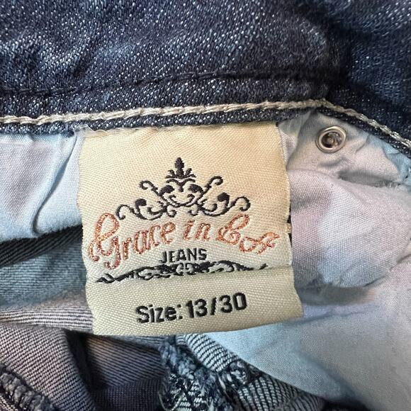 Grace in LA Jeans Size 13/30 Embellished Bootcut Rhinestone Pockets FLAW - Picture 3 of 15